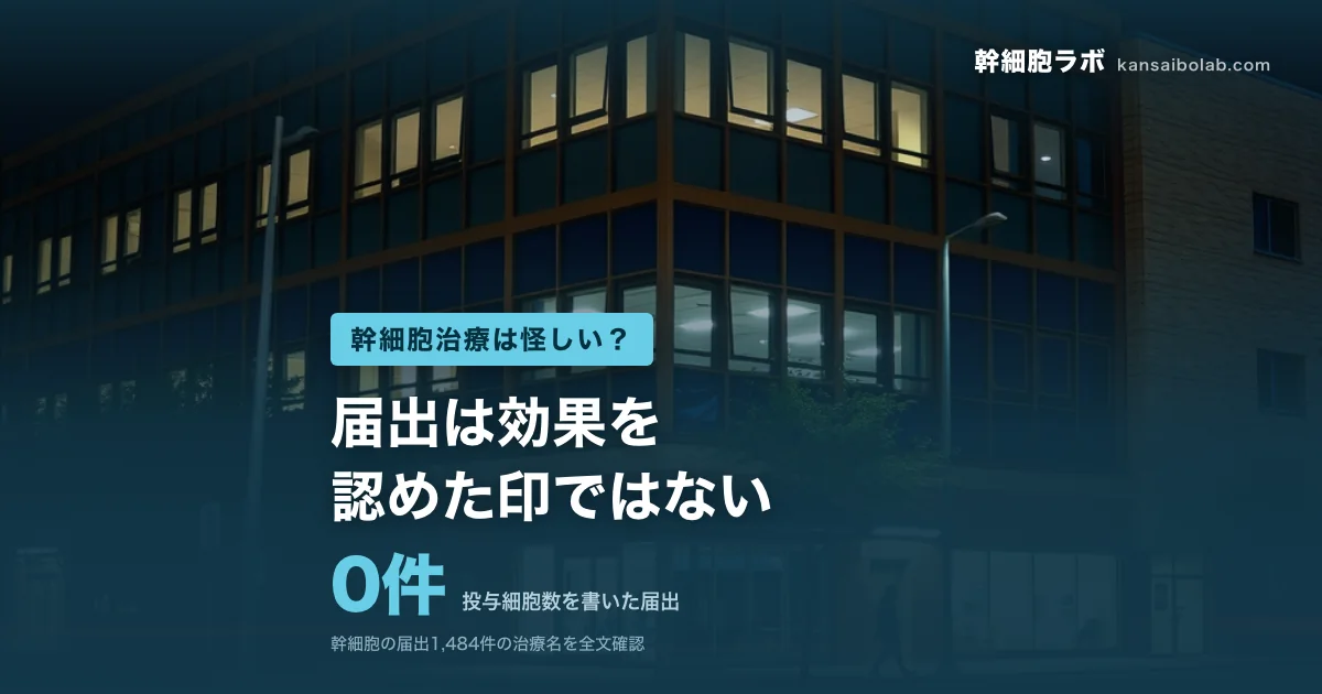 幹細胞治療は怪しい？｜投与細胞数を書いた届出は0件。届出は効果を認めた印ではない