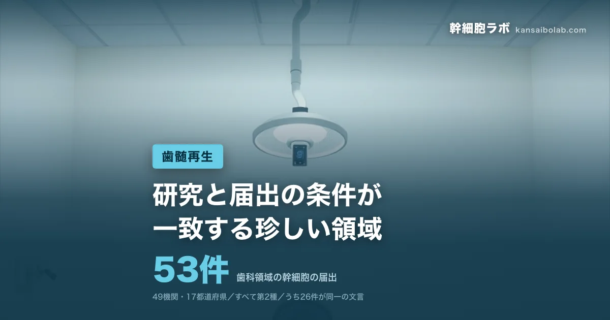歯髄再生｜歯科領域の幹細胞の届出は53件。研究と届出の条件が一致する珍しい領域